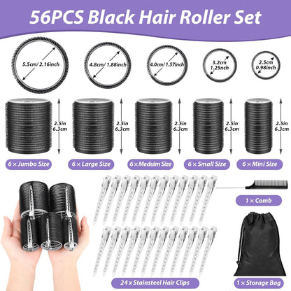 56 Stück Lockenwickler Mit 5 Größen, Hair Roller Mit Aufbewahrungstasche Für Lange, Mittlere, Kurze, Dicke, Feine Volumen, Pony, Jumbo-Haarroller Für Salon-Frisuren Und Diy-Frisuren