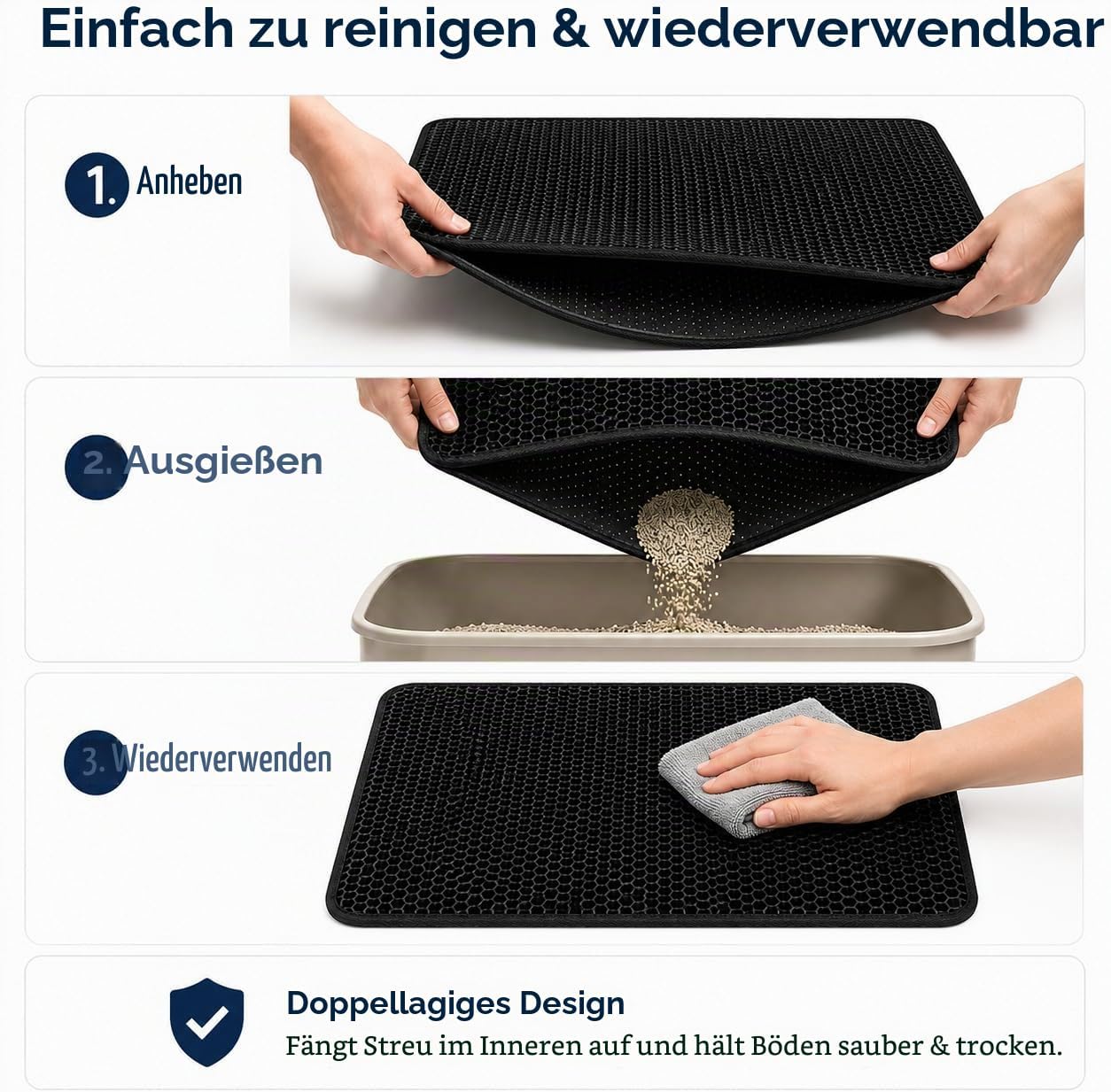 Katzenklo-Matte – Wasserdicht & Doppellagig, 60 × 40 cm