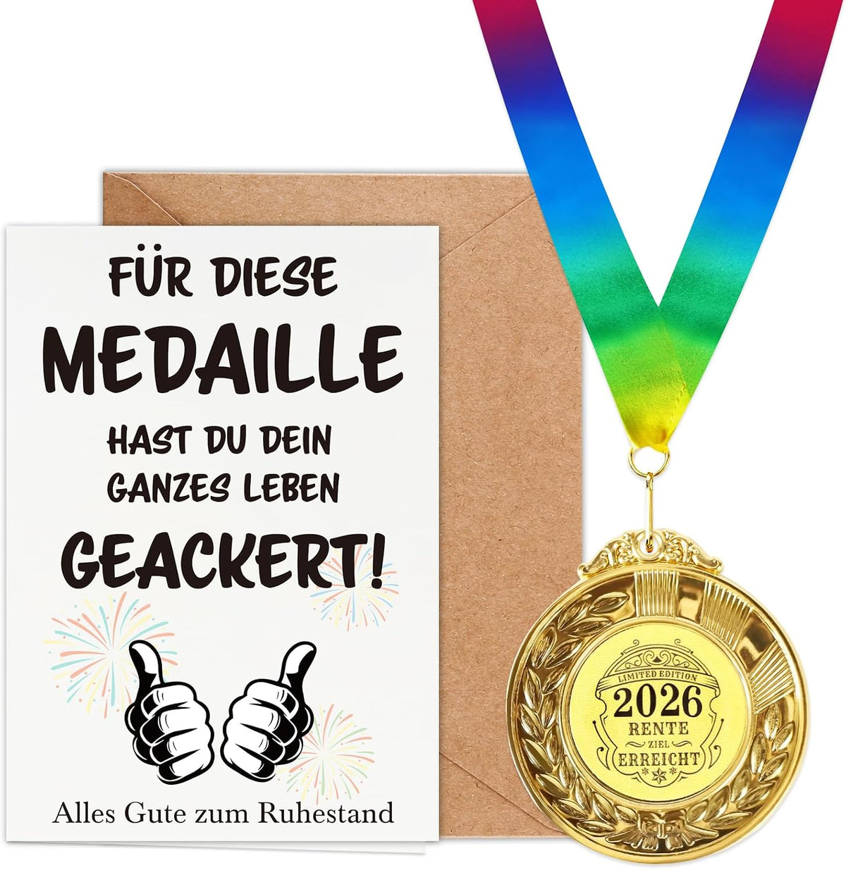 Wenmthg 2026 Ruhestand Geschenk Mit Medaille, Grußkarten, Umschlag - Renteneintritt Geschenk Für Männer Frauen - Abschiedsgeschenk Kollegen - Rentengeschenke - Alles Gute Zum Ruhestand