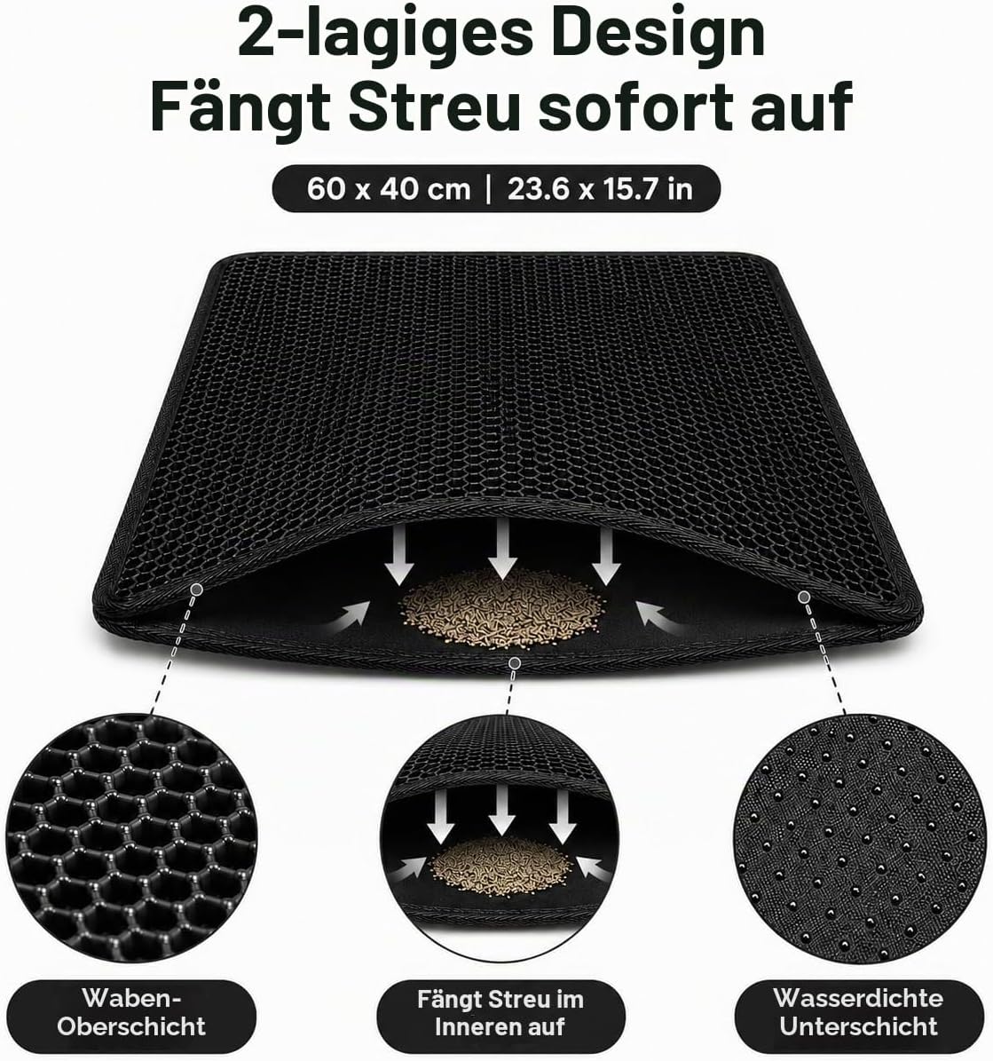 Katzenklo-Matte – Wasserdicht & Doppellagig, 60 × 40 cm