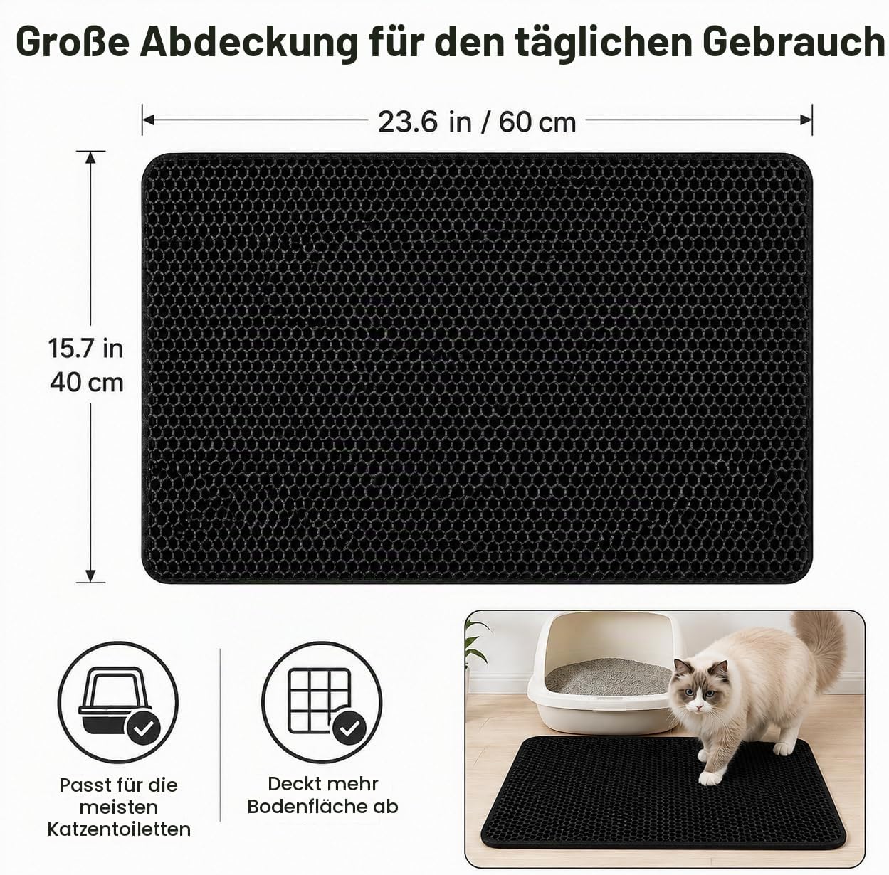 Katzenklo-Matte – Wasserdicht & Doppellagig, 60 × 40 cm