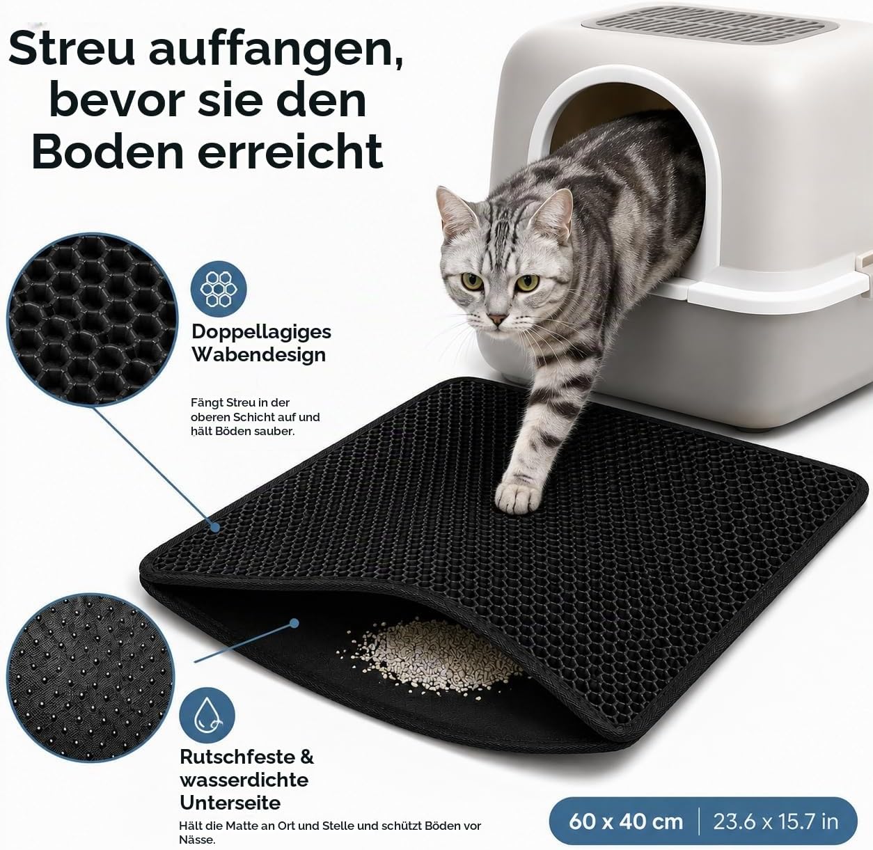 Katzenklo-Matte – Wasserdicht & Doppellagig, 60 × 40 cm