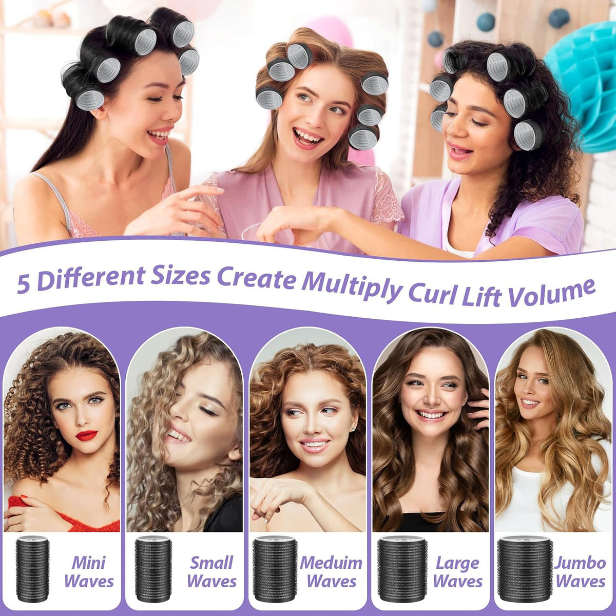 56 Stück Lockenwickler Mit 5 Größen, Hair Roller Mit Aufbewahrungstasche Für Lange, Mittlere, Kurze, Dicke, Feine Volumen, Pony, Jumbo-Haarroller Für Salon-Frisuren Und Diy-Frisuren